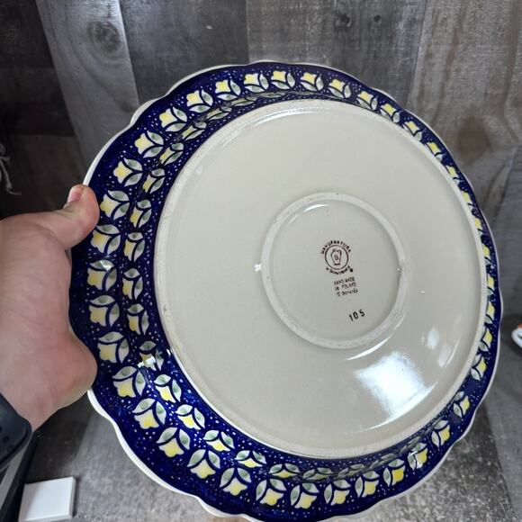 Polish Pottery Large Platter BOLESLAWCU Boleslawiec Poland 13in Ruffled Blue - Picture 4 of 9